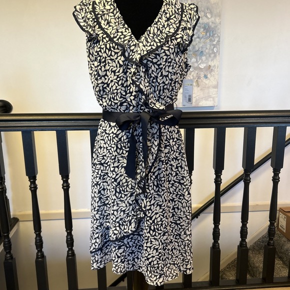 JBS Dresses & Skirts - JBS Womens Black & White Flower Print Ruffle A Line Dress Size 12 New
